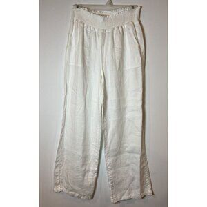 Magashoni Pants Wide Leg 100% Linen Elastic Waist White Small